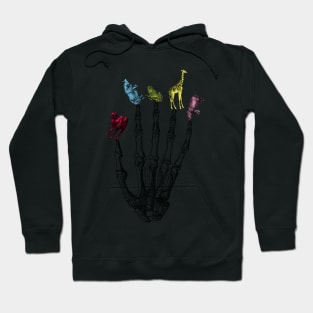 colorful animals on creepy fingertips Hoodie